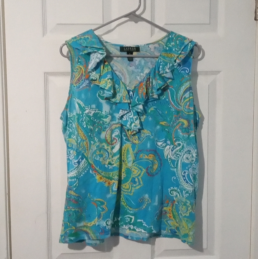 Ralph Lauren Blue Paisley Ruffle Blouse